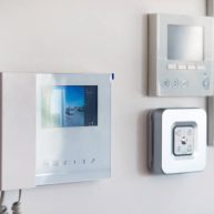 istockphoto-1144860993-612×612 Concept of smart modern luxury wealthy home. On white wall home security alarm and video intercom with street view talkback or doorphone voice communications system close up, no people